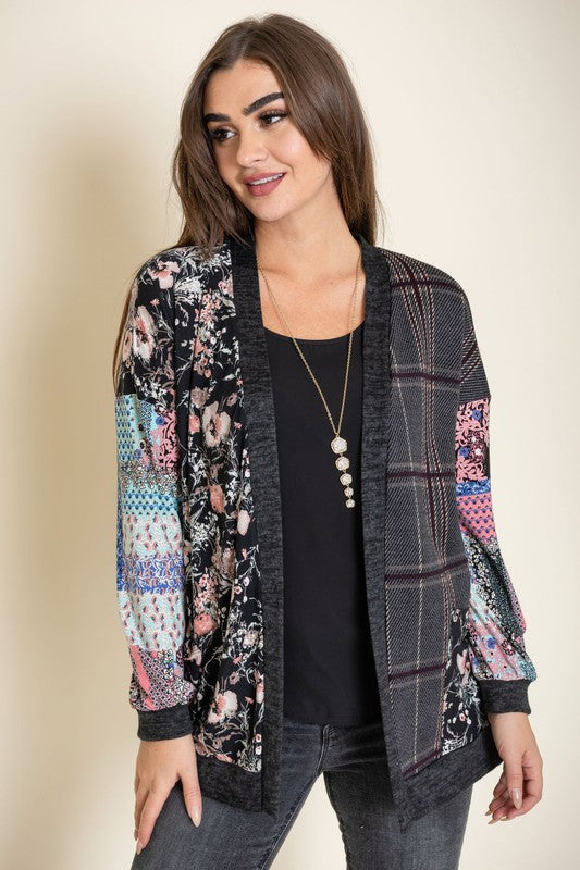Plaid Open Front Cardigan Women Rayon Spandex Medium Weight Layering
