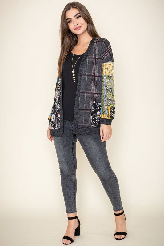 Plaid Open Front Cardigan Women Rayon Spandex Medium Weight Layering