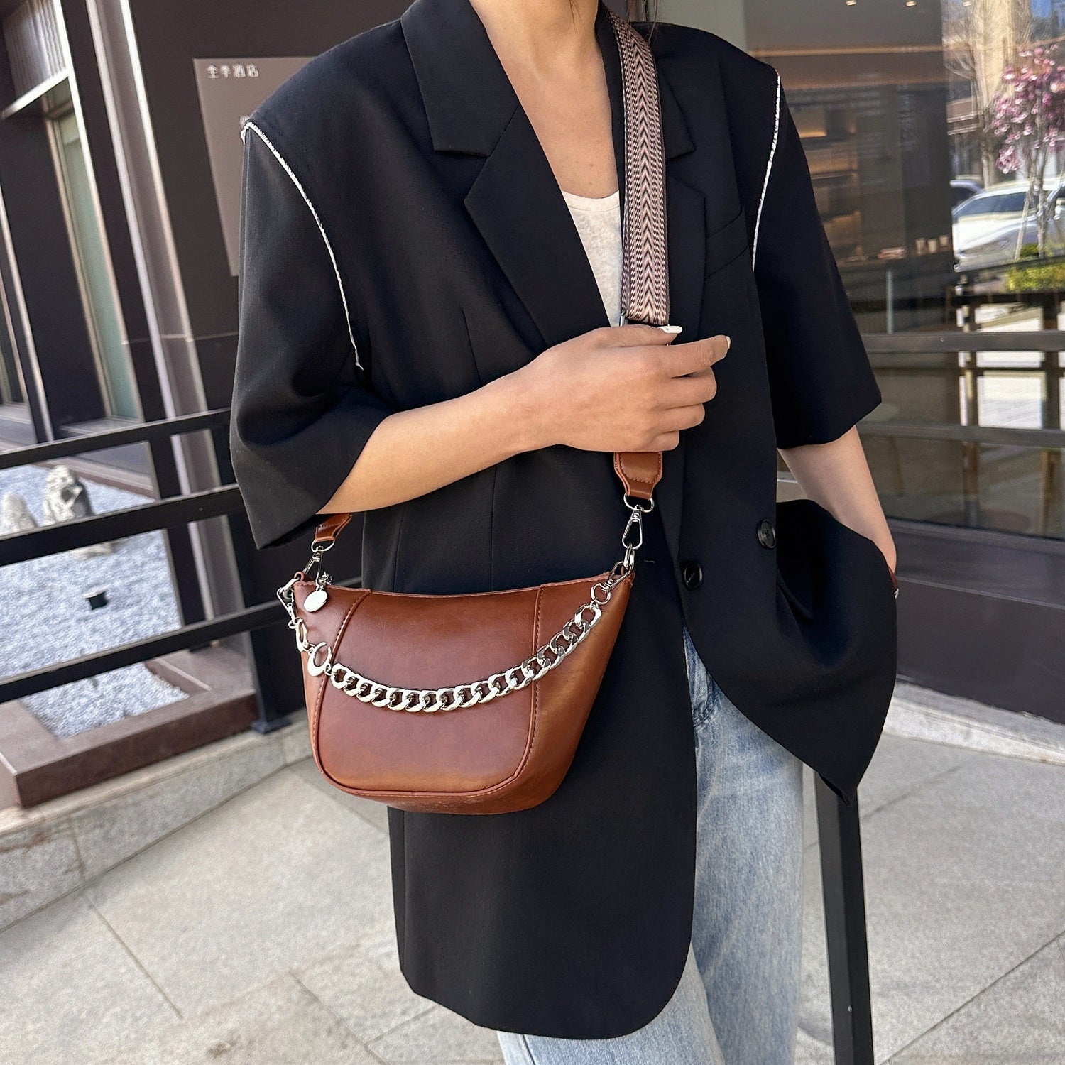 Vegan Leather Chain Trim Crossbody Bag - For those Casual Outings!