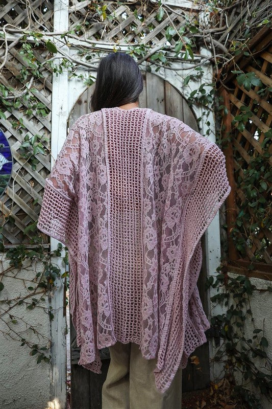 Floral Lace Textured Kimono Open Front Ankle Length 3/4 Sleeve Regular Fit