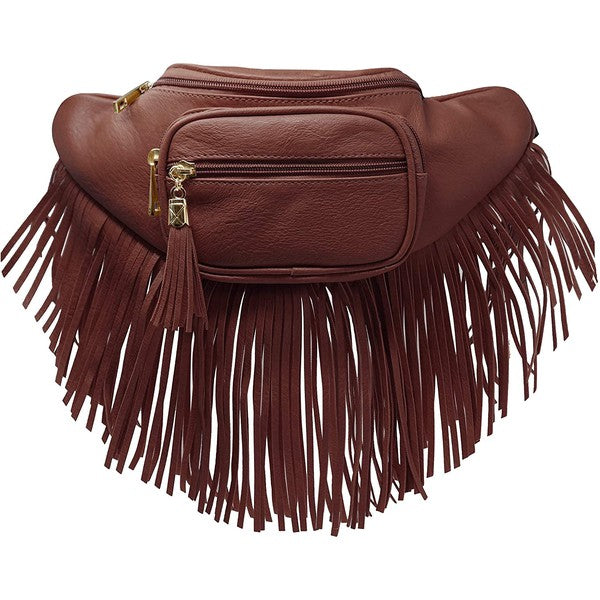 Fanny Pack Waist Bag Faux Leather Zip Closure Adjustable Strap Fringe