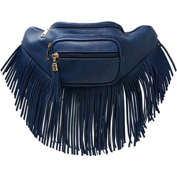 Fanny Pack Waist Bag Faux Leather Zip Closure Adjustable Strap Fringe