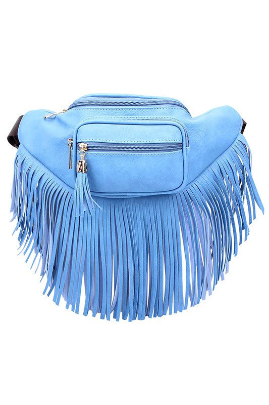 Fanny Pack Waist Bag Faux Leather Zip Closure Adjustable Strap Fringe