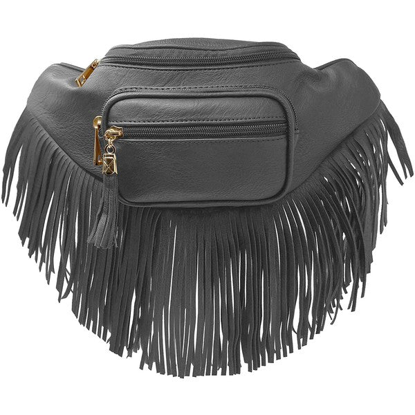 Fanny Pack Waist Bag Faux Leather Zip Closure Adjustable Strap Fringe