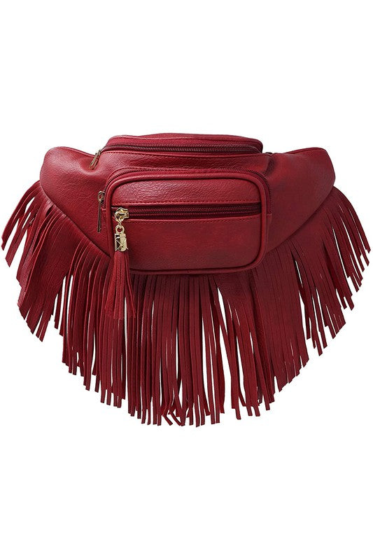 Fanny Pack Waist Bag Faux Leather Zip Closure Adjustable Strap Fringe