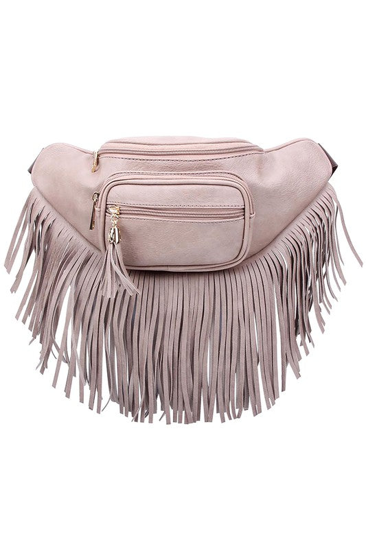Fanny Pack Waist Bag Faux Leather Zip Closure Adjustable Strap Fringe