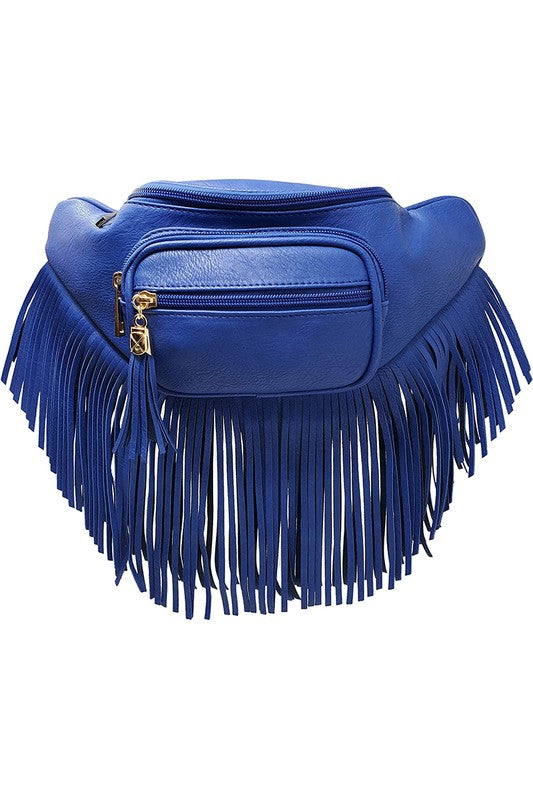 Fanny Pack Waist Bag Faux Leather Zip Closure Adjustable Strap Fringe