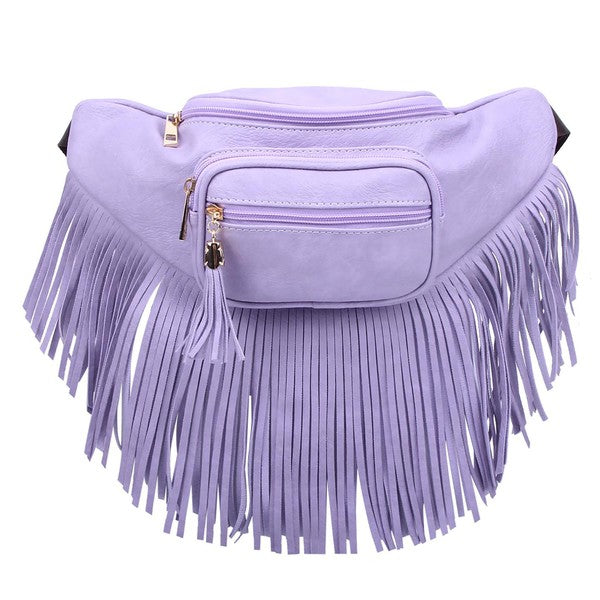 Fanny Pack Waist Bag Faux Leather Zip Closure Adjustable Strap Fringe