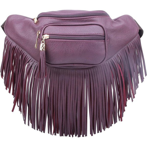 Fanny Pack Waist Bag Faux Leather Zip Closure Adjustable Strap Fringe