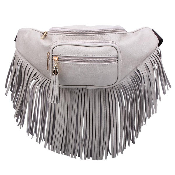 Fanny Pack Waist Bag Faux Leather Zip Closure Adjustable Strap Fringe