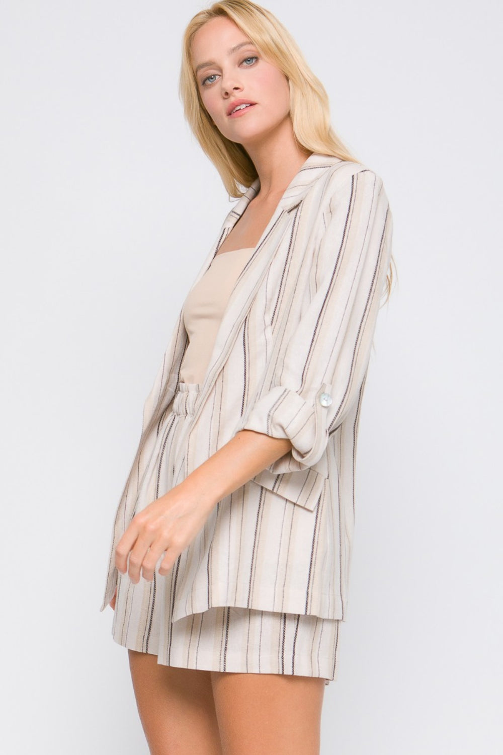 Love Tree Linen Woven Striped Blazer Jacket Cardigan Suit