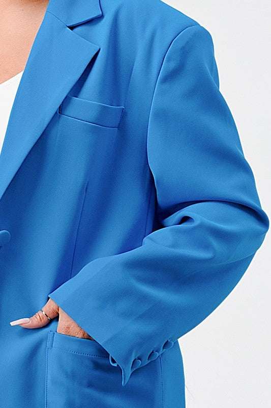 Athina Casual Loose Fit Blazer and Pants Set in Blue or White with Front Button Closure
