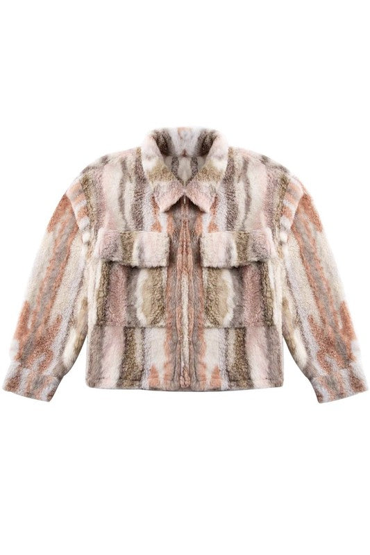 Marble printed sherpa jacket