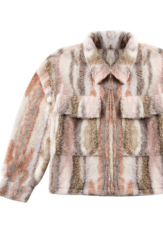 Marble printed sherpa jacket