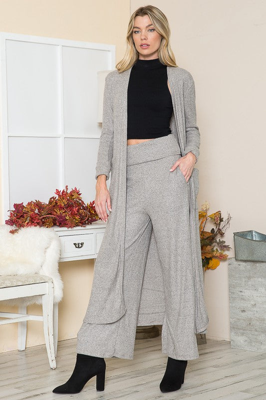 Brushed Rib Open Front Cardigan with Pockets Long Sleeve Midi Length