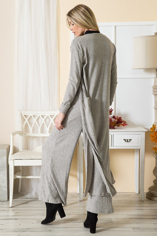 Brushed Rib Open Front Cardigan with Pockets Long Sleeve Midi Length
