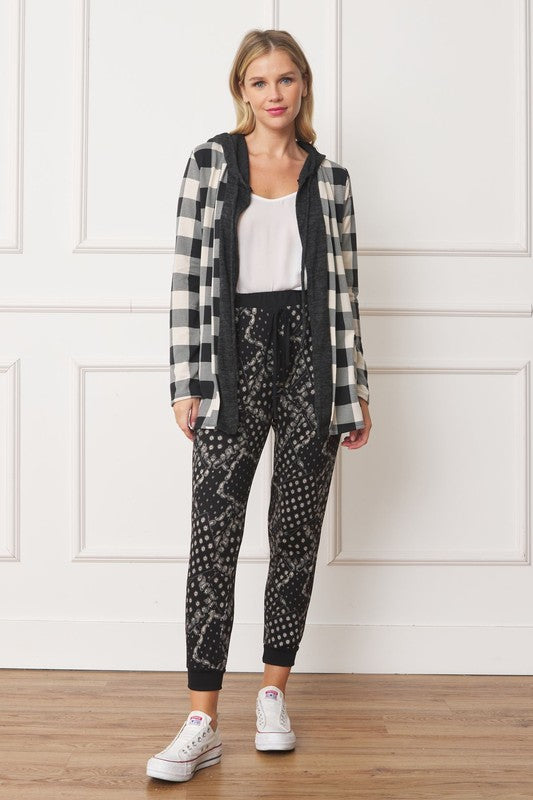 Buffalo Plaid Hooded Cardigan for Women in Polyester Spandex Blend