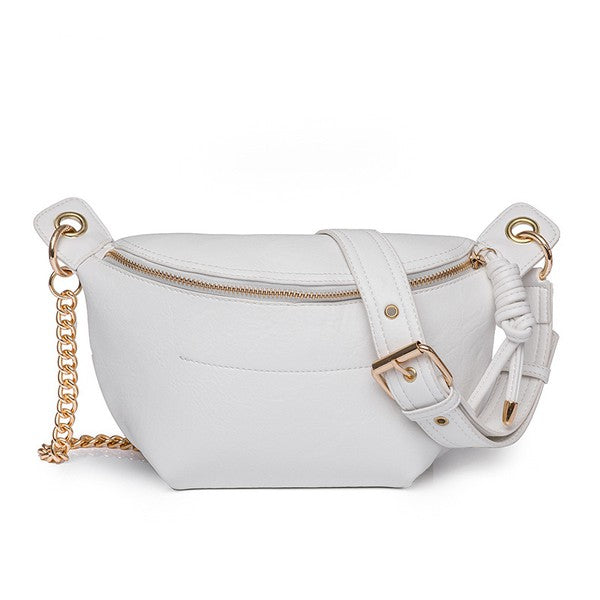 Convertible Sling Belt Bag in Vegan Leather with Zipper Pockets and Adjustable Strap