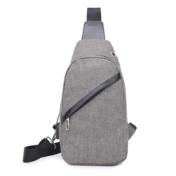 Cross Zip Sling Bag Canvas Exterior Nylon Interior Adjustable Strap Multiple Pockets Earphone Slot Silver Hardware