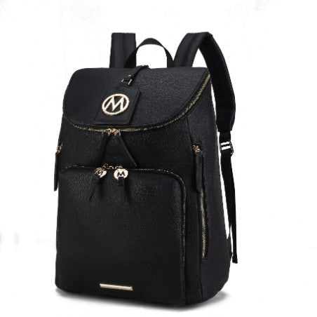 MKF Collection Angela Large Backpack Vegan Leather Gold-Tone Hardware 12" L 19" H 6" W Trolley Sleeve Zip Pockets