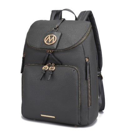 MKF Collection Angela Large Backpack Vegan Leather Gold-Tone Hardware 12" L 19" H 6" W Trolley Sleeve Zip Pockets