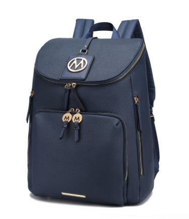 MKF Collection Angela Large Backpack Vegan Leather Gold-Tone Hardware 12" L 19" H 6" W Trolley Sleeve Zip Pockets