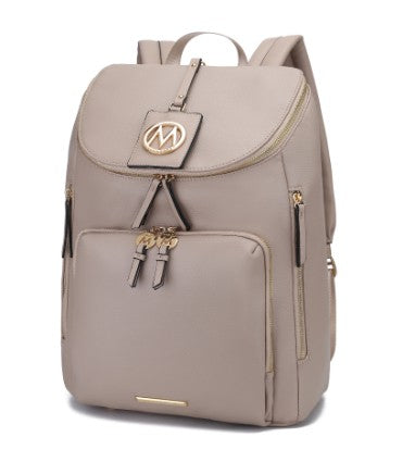 MKF Collection Angela Large Backpack Vegan Leather Gold-Tone Hardware 12" L 19" H 6" W Trolley Sleeve Zip Pockets