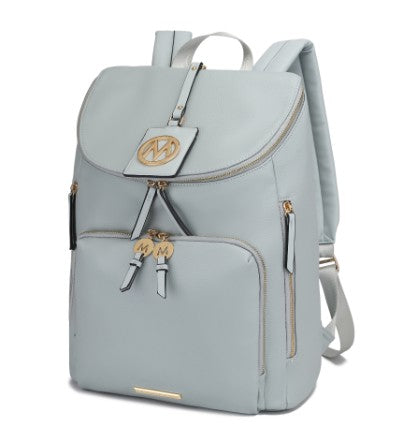MKF Collection Angela Large Backpack Vegan Leather Gold-Tone Hardware 12" L 19" H 6" W Trolley Sleeve Zip Pockets