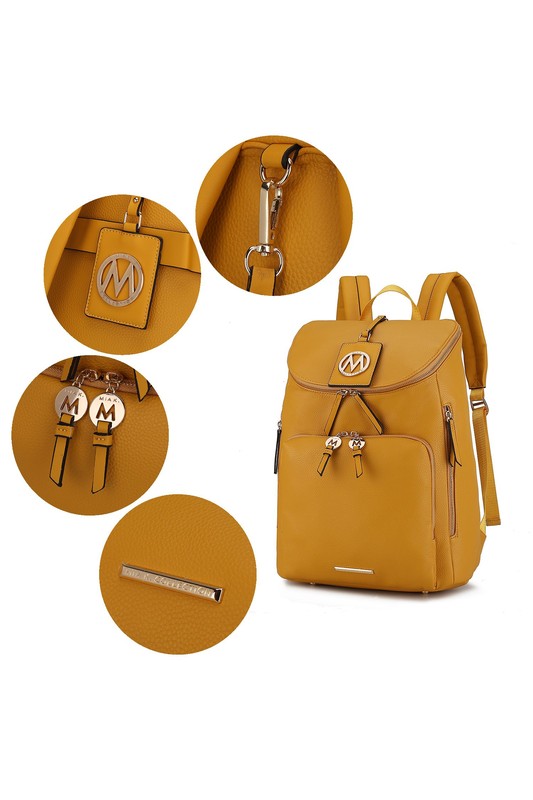 MKF Collection Angela Large Backpack Vegan Leather Gold-Tone Hardware 12" L 19" H 6" W Trolley Sleeve Zip Pockets