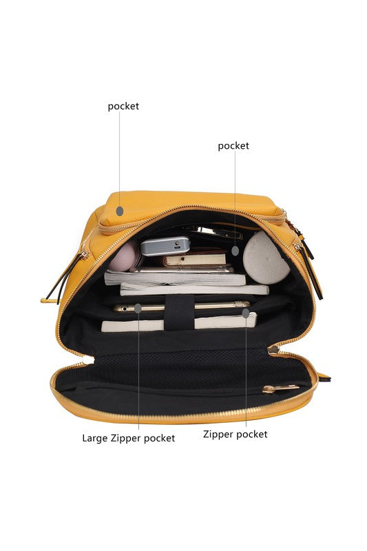 MKF Collection Angela Large Backpack Vegan Leather Gold-Tone Hardware 12" L 19" H 6" W Trolley Sleeve Zip Pockets