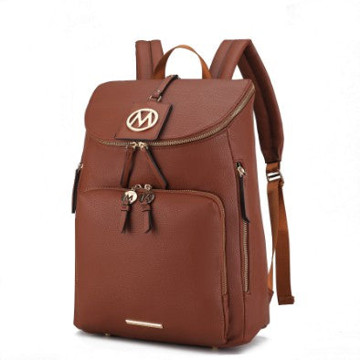 MKF Collection Angela Large Backpack Vegan Leather Gold-Tone Hardware 12" L 19" H 6" W Trolley Sleeve Zip Pockets