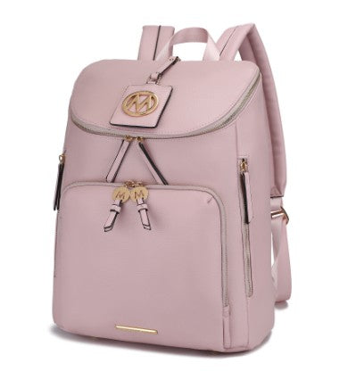 MKF Collection Angela Large Backpack Vegan Leather Gold-Tone Hardware 12" L 19" H 6" W Trolley Sleeve Zip Pockets