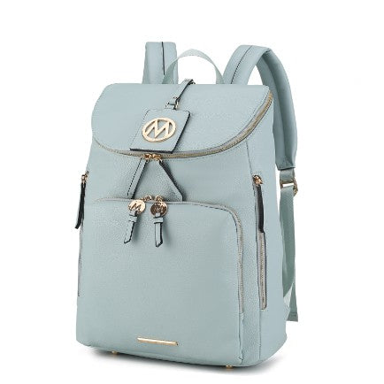 MKF Collection Angela Large Backpack Vegan Leather Gold-Tone Hardware 12" L 19" H 6" W Trolley Sleeve Zip Pockets