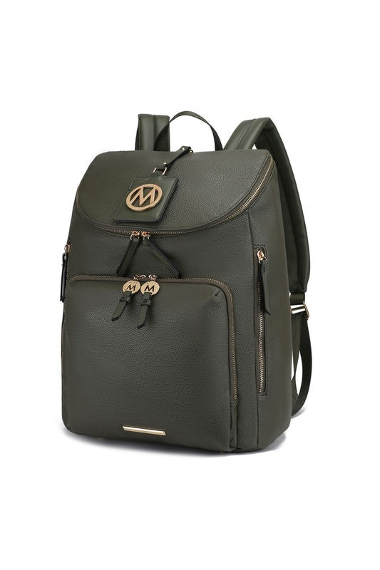 MKF Collection Angela Large Backpack Vegan Leather Gold-Tone Hardware 12" L 19" H 6" W Trolley Sleeve Zip Pockets