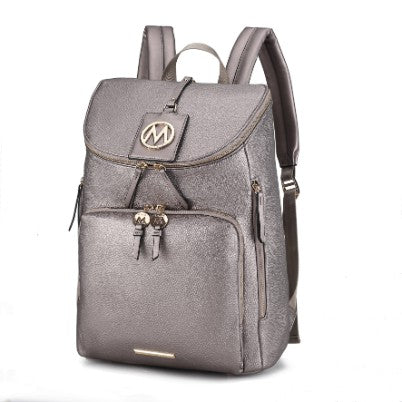 MKF Collection Angela Large Backpack Vegan Leather Gold-Tone Hardware 12" L 19" H 6" W Trolley Sleeve Zip Pockets