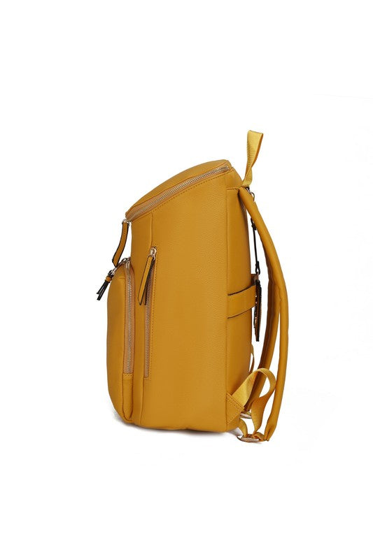 MKF Collection Angela Large Backpack Vegan Leather Gold-Tone Hardware 12" L 19" H 6" W Trolley Sleeve Zip Pockets