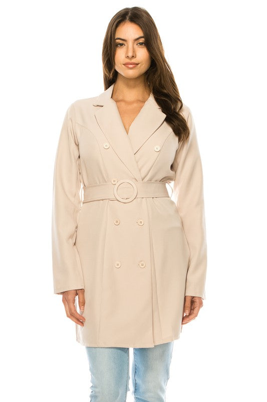 Oversized Solid Belted Blazer Long Sleeve Suit Collar Loose Fit Long Length Casual Layering Essential