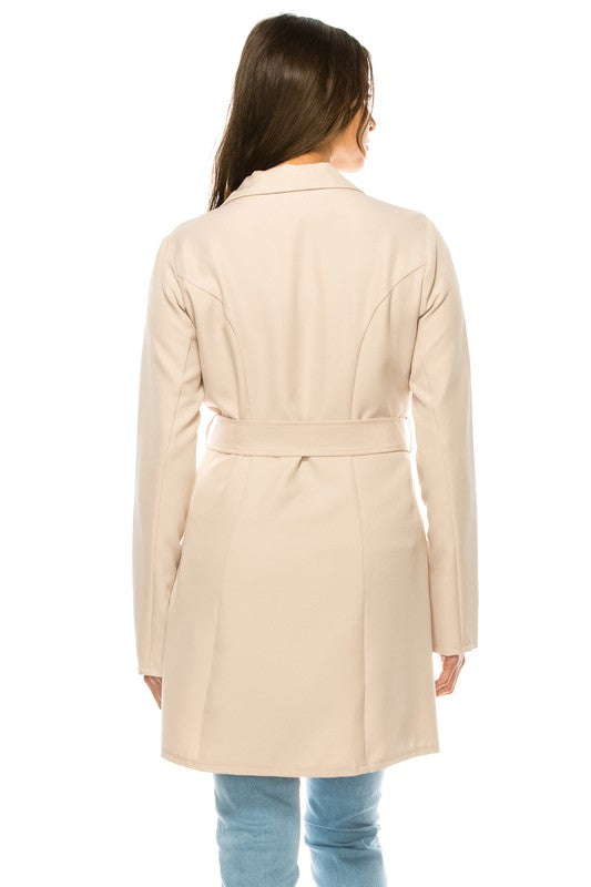 Oversized Solid Belted Blazer Long Sleeve Suit Collar Loose Fit Long Length Casual Layering Essential