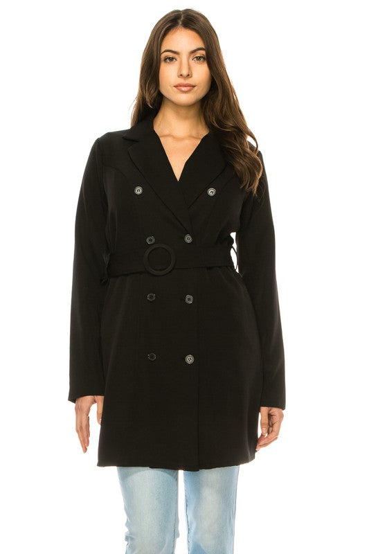 Oversized Solid Belted Blazer Long Sleeve Suit Collar Loose Fit Long Length Casual Layering Essential