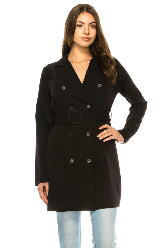 Oversized Solid Belted Blazer Long Sleeve Suit Collar Loose Fit Long Length Casual Layering Essential
