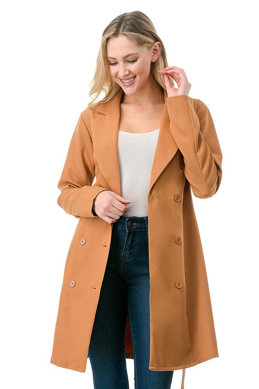 Oversized Solid Belted Blazer Long Sleeve Suit Collar Loose Fit Long Length Casual Layering Essential