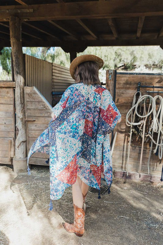 Floral Print Kimono Loose Fit Mid Length Mid Sleeve 100% Polyester