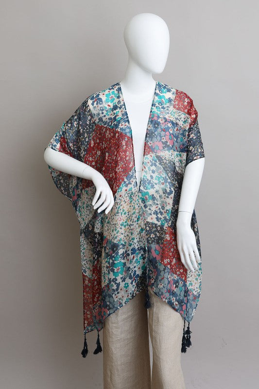 Floral Print Kimono Loose Fit Mid Length Mid Sleeve 100% Polyester