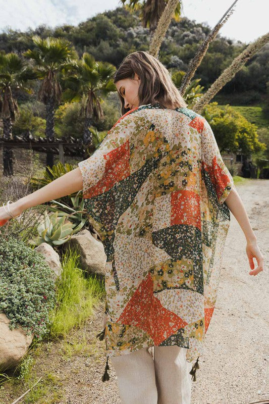 Floral Print Kimono Loose Fit Mid Length Mid Sleeve 100% Polyester