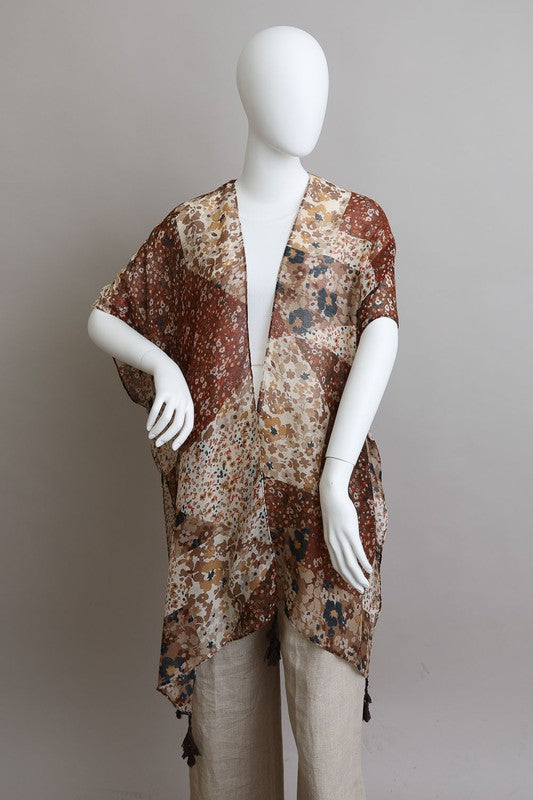 Floral Print Kimono Loose Fit Mid Length Mid Sleeve 100% Polyester