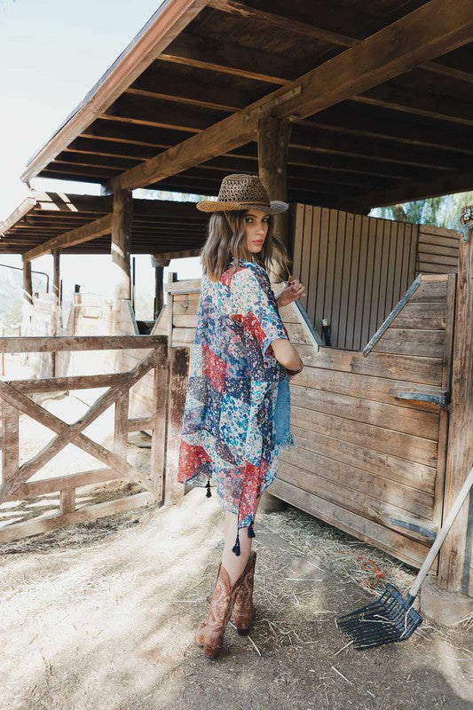 Floral Print Kimono Loose Fit Mid Length Mid Sleeve 100% Polyester