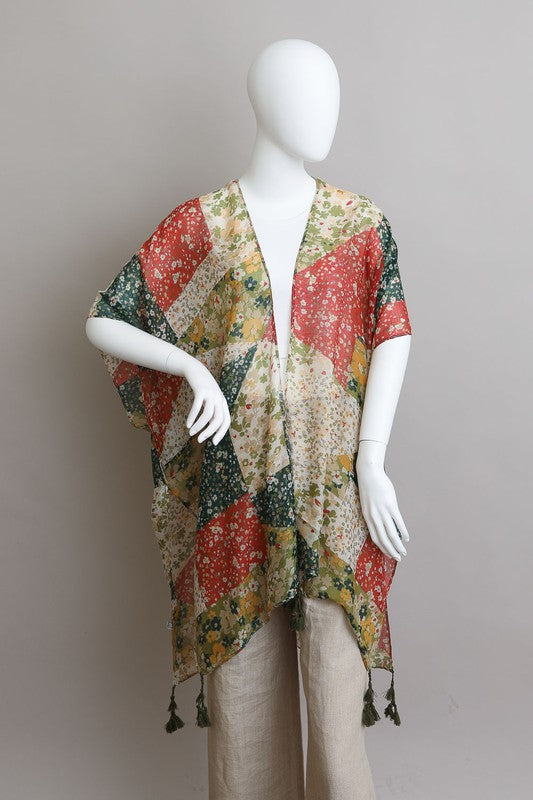Floral Print Kimono Loose Fit Mid Length Mid Sleeve 100% Polyester