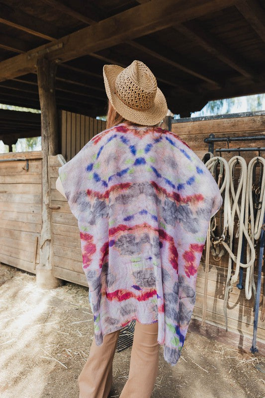 Tie Dye Kimono Cover-Up One Size Fits Most Mid Sleeve Knee Length