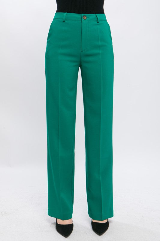 Formal Straight Leg Blazer Pants with Pressed Creases, Zip Fly, Back Slit Pocket, and Side Slit Pockets