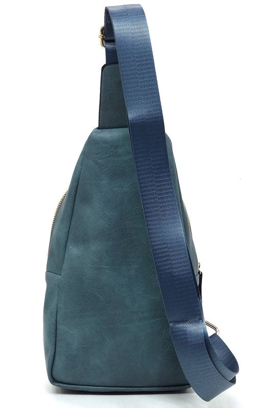 Laser Cut Printed Sling Bag Faux Vegan Leather Zip Top Closure Gold-Tone Hardware Adjustable Shoulder Strap L 7.25 H 15.5 W 3